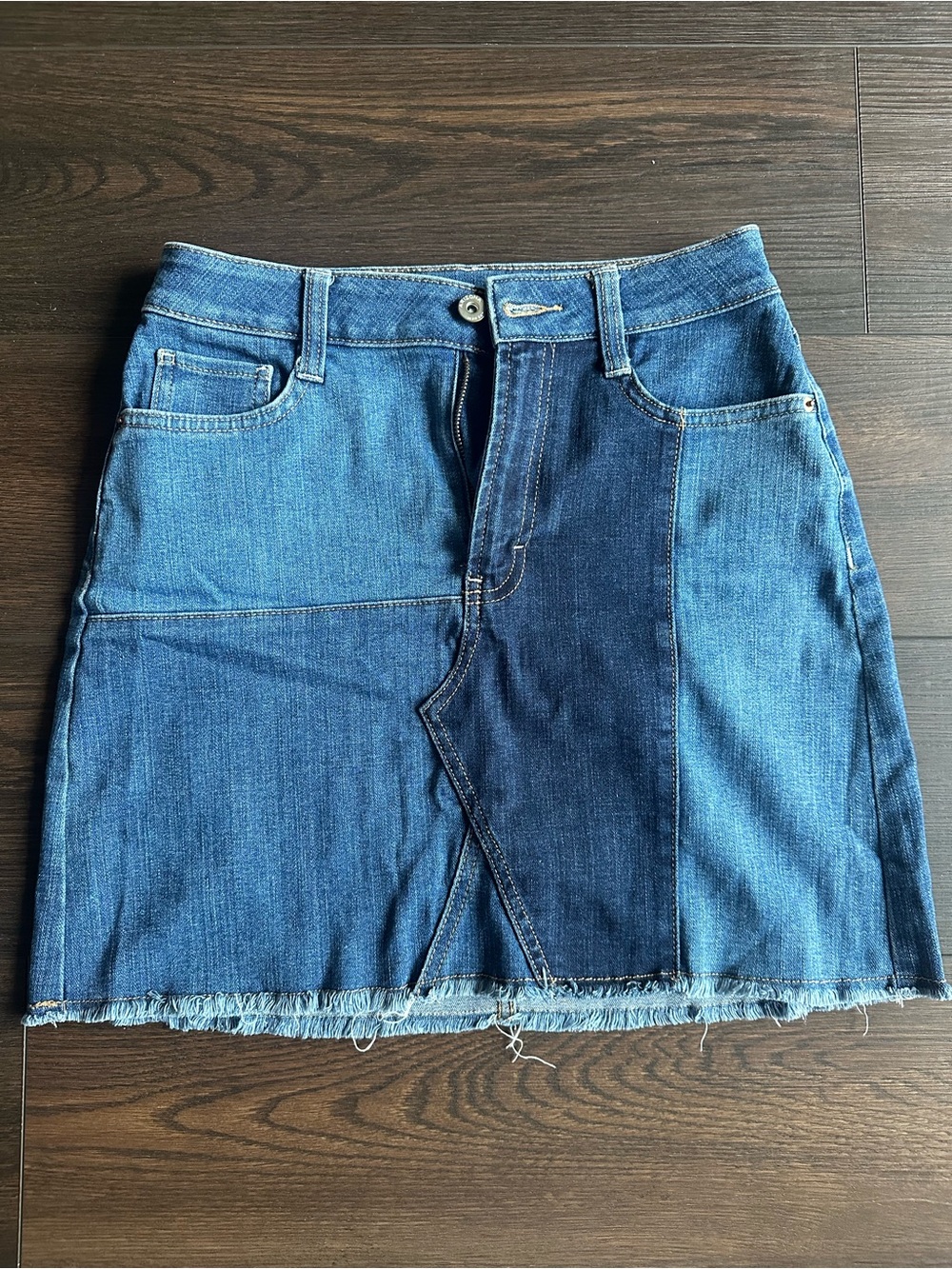 Arizona Patchwork Blue Denim Mini Skirt